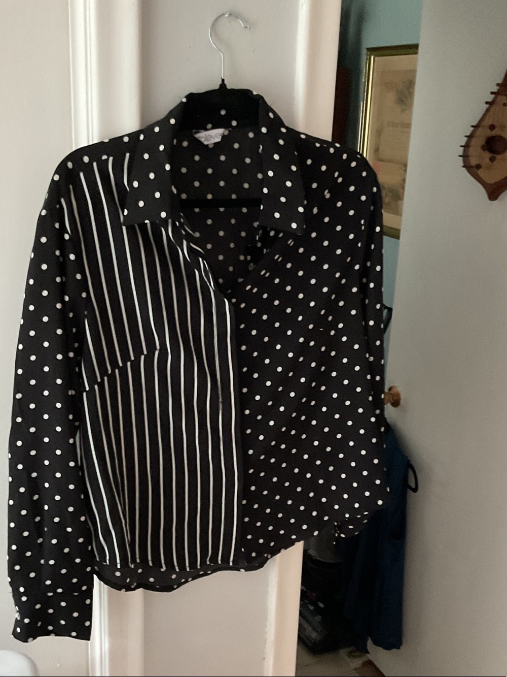 G012: Women’s Black Polka Dot Button-Up Blouse